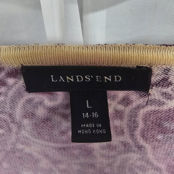 Vintage Lands' End Cardigan Sweater Purple Floral Boho Cotton Preppy Casual L - Picture 8 of 10